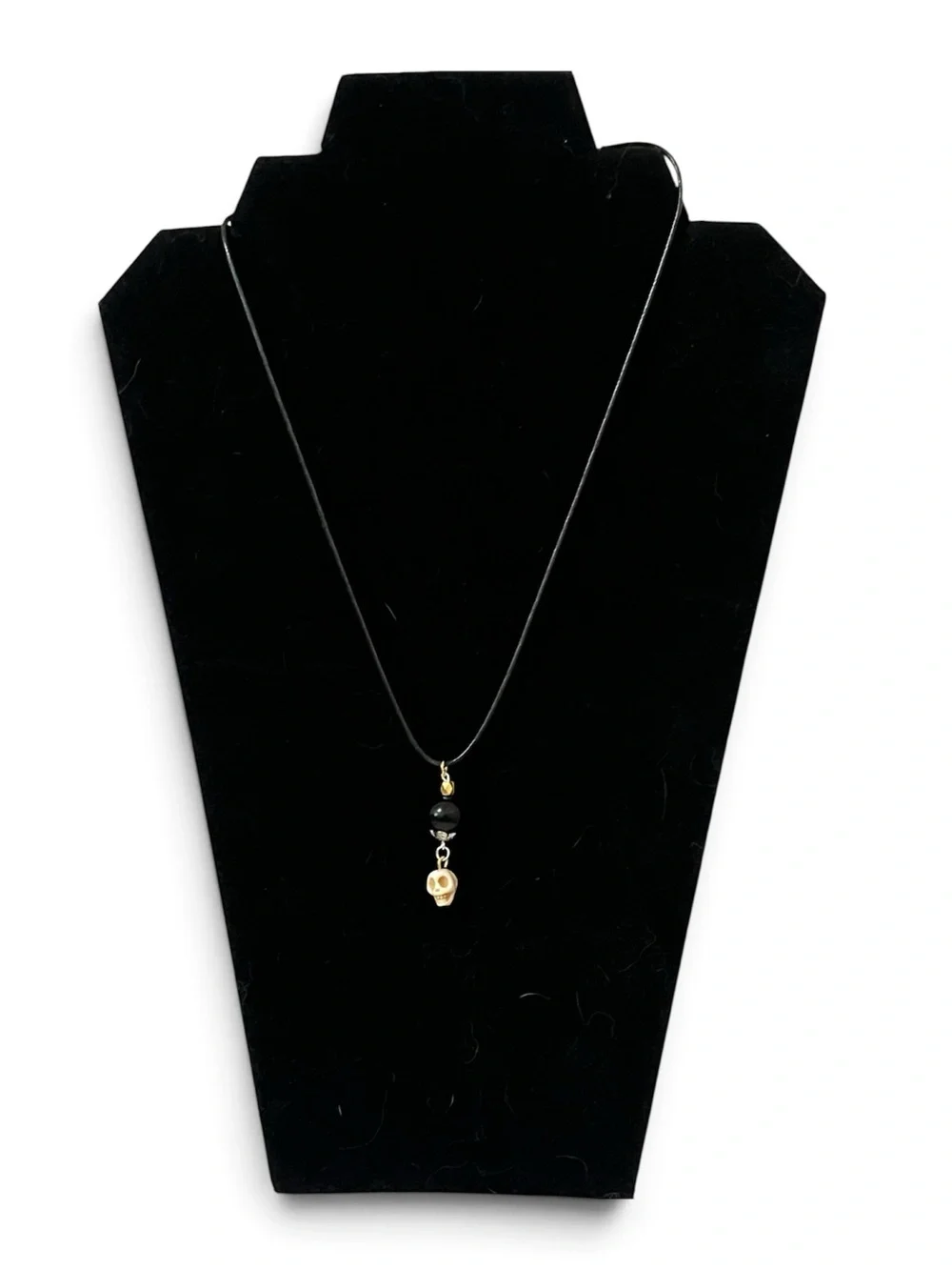 Goth Skull Pendant Black Leather Cord Necklace Spooky Halloween Wicca Jewelry